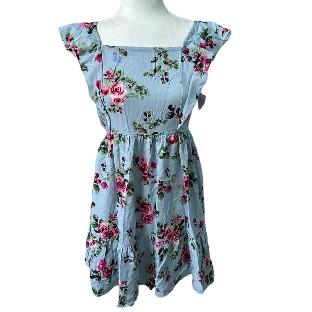 The Children's Place Girls Mommy And Me Floral Tiered Dress Blue Size 16 XXL NWT